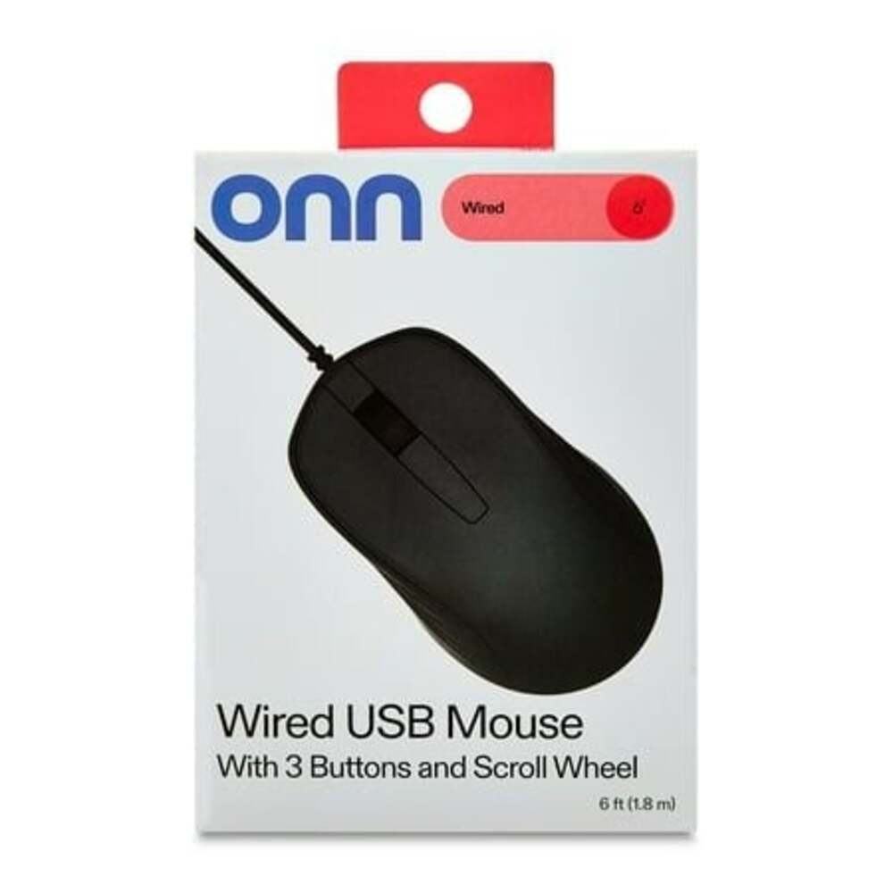 onn. 3-Button Wired USB Mouse with 6ft Cable